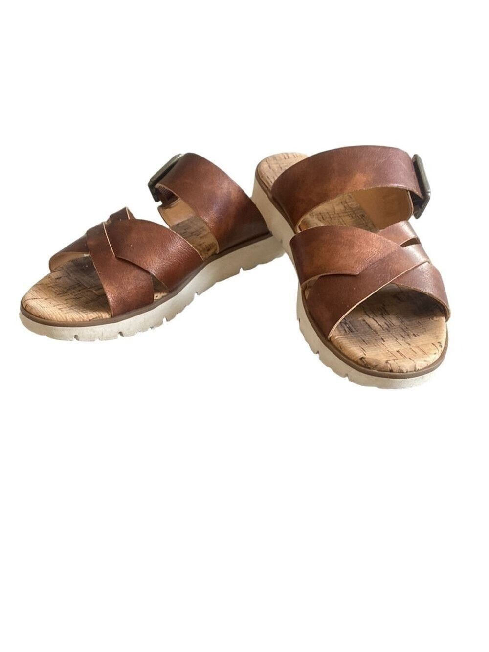 Korks Metallic Brown Crisscross Sandals Women’s Size 6 Comfort Slip-On - Picture 3 of 10